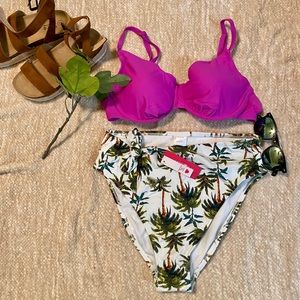 High Waisted Bikini Bottom w/ Fuchsia Bikini Top